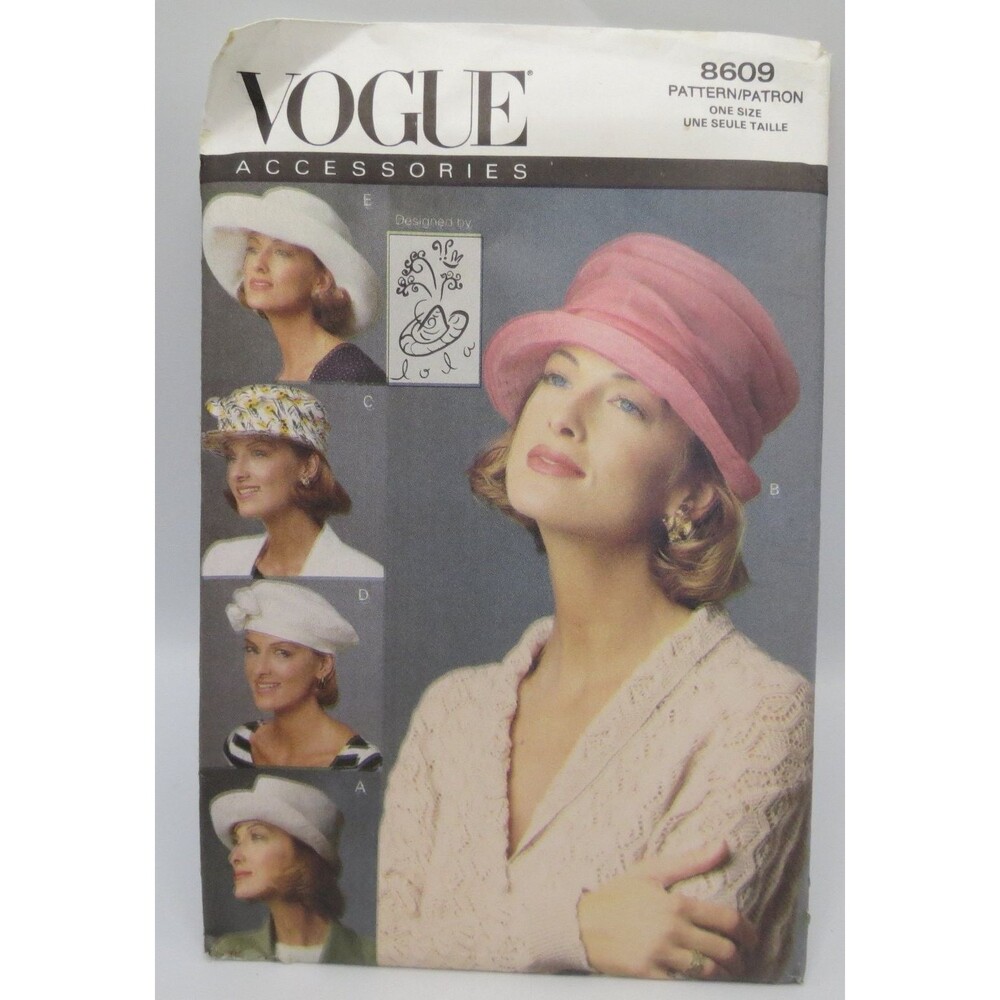 Vogue 8609 Fashion Hats 5 Styles Beret Cloche Cap 90s Vintage